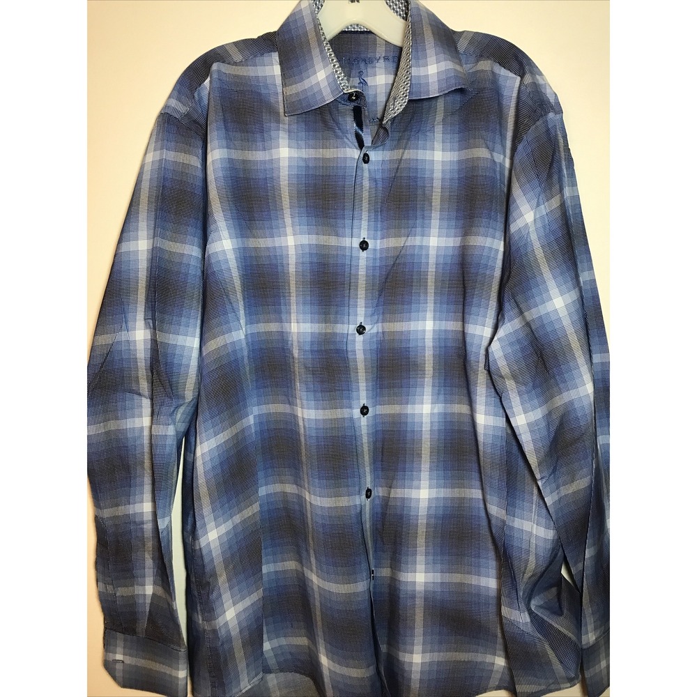 taylor byrd mens‎ XL Blue Plaid button down quality Shirt